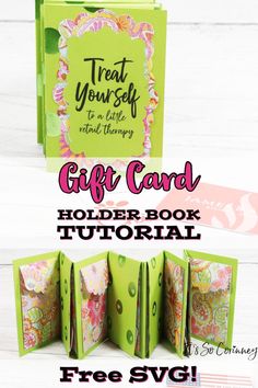 the gift card holder book is open to show it's inside and outside pages