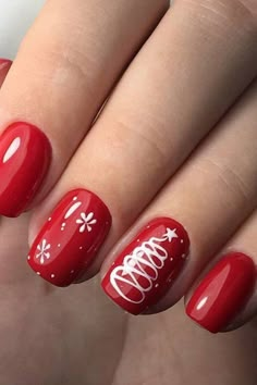 Get Classy Christmas Nail Art Designs This Year For A Festive Look! Small Snowflakes, Red Nail Art Designs, Red Nail Art, Red Christmas Nails, Pretty Nail Designs, Red Nail, Nail Swag