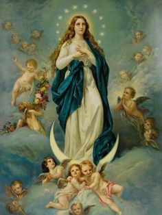 an image of the immaculate mary with angels