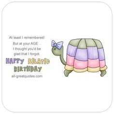 a birthday card with a turtle holding a bow