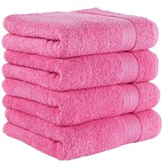 six pink towels stacked on top of each other