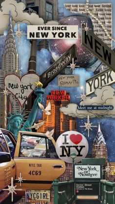 new york collage with many different signs