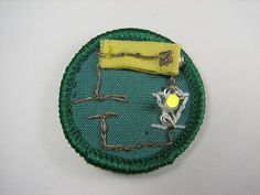 a green and yellow embroidered badge with a star on the center, surrounded by branches