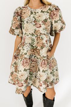 this vintage-inspired puff sleeve mini dress was made for cocktail parties, fancy dinner dates, + any festive gathering in between. it features a stunning rustic floral pattern + has the perfect babydoll silhouette with exaggerated puff sleeves. dress it up with heeled boots, or down with ballet flats. sage multicolor floral // mini length, scoop neckline, dramatic puff sleeves, elastic cuffs, back zipper closure, button closure, pockets model is 5'8" + wearing a small // 5'10" + wearing a small Puff Sleeves Dress, Dress Sage, Dinner Dates, Puff Sleeve Mini Dress, Fancy Dinner, Cocktail Parties, Sleeves Dress, Mini Dress With Sleeves, Scoop Neckline