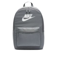 "Find NIKE Heritage Backpack on Editorialist. The Nike Heritage Backpack features a spacious main compartment with a sleeve for a 15\" laptop. It has two zippered accessory pockets for organizing belongings. The shoulder straps and back are padded for comfort and the bag is made with at least 65% recycled polyester fibers. This backpack measures 17\" H x 12\" W x 6\" D and has a 25 L capacity." Nike Practical Backpack For Everyday Use, Practical Nike Backpack For Everyday, Practical Nike Standard Backpack, Functional Backpack With Logo For Everyday Use, Functional Nike Backpack For Everyday Use, Functional Backpack With Logo, Functional Logo Backpack, Nike Functional Backpack With Zipper Closure, Functional Nike Backpack With Zipper Closure