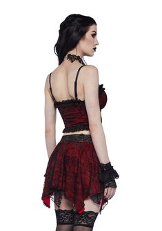 cuz once you start you can't stop. This top has a satin construction, a lace overlay and trim, ruching, and adjustable shoulder straps. Flare Skirt Outfits, Black Cami Top, Black Two Piece, Seductive Clothes, Black Doll, Goth Outfits, Lace Knitting, Lace Overlay, Cami Top