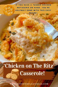 chicken on the ritz casserole recipe with crackers and text overlay