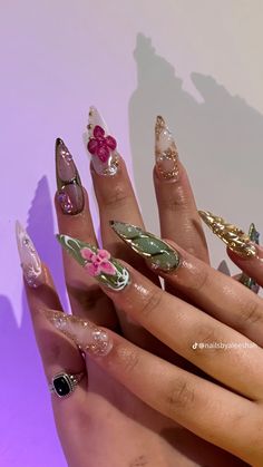 Botanical Nail Art, 3d Chrome Nails, Stilleto Nails Designs, 3d Chrome, Ideas Para Uñas, Chic Nails, Hell Yeah, Chrome Nails, Clothing Line