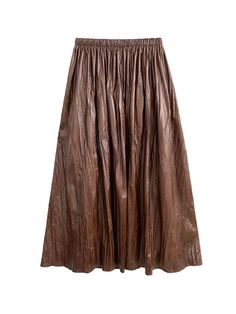 Fabric: PU LeatherSize Fit: This garment fits true to size.Length: Size 5XL measures 33.15"from waist to hem.Waist:Fitted - elastic waist allows stretch Hip: Loosely Fitted. room for hips.Hand Wash Cold. High Waist Flowy Brown Skirt, Chic Brown Full Skirt Bottoms, Summer Pleated Brown Skirt, Chic Brown Skirted Bottoms, Chic Brown Full Skirt, Brown Flowy Pleated Skirt, High Waist Relaxed Brown Skirt, Chic Brown Pleated Skirt, Spring Brown Skirt