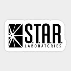 the star lab logo sticker is black and white