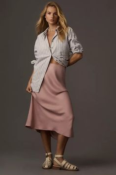 The Tilda Slip Skirt | Anthropologie Outfit Recipes, Pleated Skirts, Pink Fits, Simply Chic, Slip Skirt, Women's Skirts, Denim Design, French Inspired, Skirts Maxi