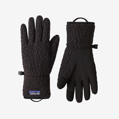 The fuzzy, looped texture of our ultra-comfortable Retro Pile Gloves traps your heat to keep your fingers and hands warm in a wide range of conditions. Soft and stuffable, they feature a cozy 100% recycled polyester double-sided solid fleece for insulation, all-day comfort and ease of wear—from running errands to running the trails. The fingers are made of 100% recycled polyester flat-face brushed-back fleece with mechanical stretch so your digits move naturally to allow maximum dexterity. For d Patagonia Retro Pile Fleece, Patagonia Retro Pile, Patagonia Retro, 50% Logo, Global Textiles, Fleece Gloves, Patagonia Womens, Recycled Fabric, Mitten Gloves