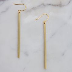 Bar Drop Earrings Earrings Gold Rectangular Linear Earrings For Everyday, Everyday Gold Jewelry With French Hook, Everyday Gold Linear Earrings, Nickel Free Bronze Minimalist Jewelry, Nickel Free Bronze Minimalist Earrings, Minimalist Adjustable Jewelry With French Hook, Everyday Bronze Earrings With Ear Wire, Everyday Long Drop French Hook Jewelry, Bronze Everyday Earrings With Ear Wire