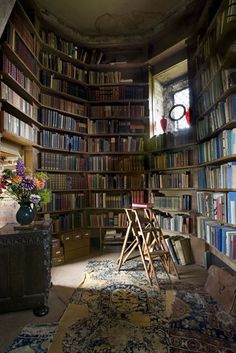 a room filled with lots of books and furniture