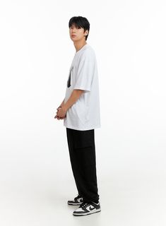 Product Detail Style : Casual Occasion : Back to school Type : Men, TShirts Print : Graphic Material : Cotton Sleeve : Short sleeve Neck : Round neck Fit : Oversize fit Cotton60 Modal40 Color : White Made in Korea Model Size Model is wearing size 1XL and the color White. Height : 6'0" | 184cm / Top : L / Bottom : XL (32 inch) .prddescription table, .prddescription td, .prddescription th { border : 1px solid black; border-collapse : collapse; padding: 10px; } Size(Inch) Size Shoulder Bust Sleeve Casual Gray T-shirt For College, Gray Cotton Hip Hop T-shirt, Baggy Short Sleeve T-shirt With Letter Print, Baggy White Short Sleeve Tops, White Baggy Short Sleeve Top, Casual Baggy Short Sleeve T-shirt, Urban Style Baggy Cotton T-shirt, Urban Baggy Cotton T-shirt, Casual Short Sleeve T-shirt For College