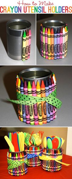 crayon utensils holder made out of tin cans