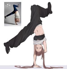 a man doing a handstand on his head while another person holds him upside down