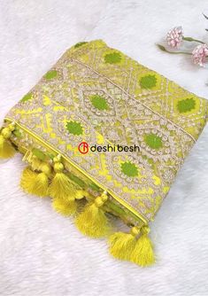 Exclusive Boutique Designer Muslin Saree - db20521 Traditional Pista Green Embroidered Fabric With Dupatta, Pista Green Embroidered Chanderi Fabric With Cutdana, Pista Green Chanderi Fabric With Cutdana Embroidery, Yellow Saree Fabric For Festivals, Pista Green Embroidered Cutdana Chanderi Fabric, Unstitched Pista Green Embroidered Fabric For Diwali, Pista Green Chanderi Embroidered Saree Fabric, Pista Green Embroidered Fabric For Diwali, Embroidered Yellow Banarasi Silk Traditional Wear