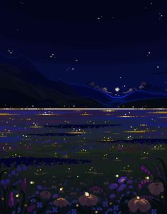 the night sky is full of stars and flowers