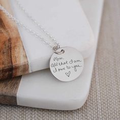 Handwriting Necklace Custom, Custom Necklaces, Handwriting Necklace, Round Pendant Necklace, Rose Gold Chain, Old Paper, Close To My Heart, Custom Necklace, Round Pendant