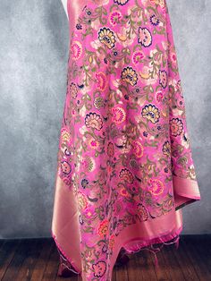 Paithani Style Floral Semi Banarasi Silk Dupatta. Meenakari Work with gold Zari Work. Handloom Dupatta, very light weight and soft. Item: DupattaBase color : Baby Pink Fabric : Banarasi Semi Soft Silk (Not Pure Silk)Work : Weaved with tasselsLength of the Dupatta : 88 inches approx.Width of the dupatta : 35inches (Approx.)Please note there are threads on the back side of the dupatta. Store Policies- No return or exchange will be accepted for color variations.- No return or exchange will be accep Jamawar Anarkali Set For Navratri, Festive Brocade Anarkali Set, Pink Meenakari Traditional Wear For Eid, Pink Traditional Wear With Meenakari For Eid, Pink Katan Silk Traditional Wear With Meenakari, Pink Jamawar Anarkali Set For Navratri, Pink Traditional Saree With Meenakari, Traditional Pink Saree With Meenakari, Pink Meenakari Traditional Wear For Festive Occasions