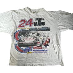 Very Cool, Rare 1994 24 Hours Of Le Mans French Print Vintage T-Shirt. Light Wear Throughout, Some Light Spots But No Major Flaws. Faded Size Tag, But Fits Like A Men's Xl. Please See Measurements Below. 27" Length 24.5" Width Vintage Racing Tee, Vintage Race Car Shirt, Vintage Nascar Shirts, Graphic Tees Vintage Cars, Race Car Graphic Tee, Vintage Car Graphic Tee, Light Spots, Guys Be Like, Size Tag