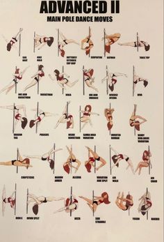 an advertisement for pole dancing shows the various moves that are involved in each individual's movement