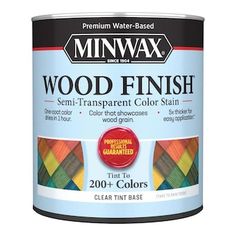 a can of wood finish paint with the words minwax on it's side