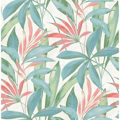 a wallpaper with green and red leaves on it