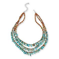 Jay King Turquoise and Orange Coral 18" Necklace  Add a pop of fun gemstone color to your neckline with this unique, layered necklace. The handcrafted, beaded piece features three rows of blue-green turquoise chips and orange coral beads for a chic, casual look that's perfect for summertime dressing. From Jay King.       Approx. 18"L x 1-11/16"L with 2-3/4" extender     Stamped .925     Hook closure     Necklace has three rows of turquoise and orange coral beads   Stone Information       All siz Turquoise Multi-strand Hand-strung Jewelry, Multi-strand Turquoise Gemstone Beads Necklace For Jewelry Making, Multi-strand Turquoise Necklace For Jewelry Making, Turquoise Double Strand Hand-strung Jewelry, Southwestern Multi-strand Turquoise Jewelry, Artisan Double Strand Turquoise Jewelry, Double Strand Turquoise Jewelry With Colorful Beads, Turquoise Double Strand Polished Bead Jewelry, Turquoise Multi-strand Gemstone Beads Jewelry