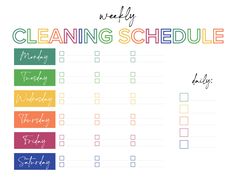 the weekly cleaning schedule is shown in rainbow colors