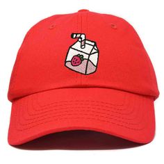 Dalix Strawberry Milk Embroidered Womens Cotton Dad Hat Baseball Cap in Red Trendy Red Cotton Hat, Cute Red Hat With Curved Brim, Trendy Red Cotton Baseball Cap, Casual Red Embroidered Hat, Red Cotton Trucker Hat With Embroidered Logo, Red Cotton Dad Hat With Embroidered Logo, Red Embroidered Cotton Hat, Red Embroidered Baseball Cap With Curved Brim, Red Baseball Cap With Embroidered Logo