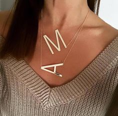 Sideways Initial Necklace, Letter Jewelry, Gold Letter Necklace, Gold Chain With Pendant, Letter Pendant Necklace, Initial Necklace Gold, Monogram Jewelry, Initial Pendant Necklace, Monogram Necklace