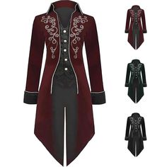 PRICES MAY VARY. 1. custom_Material: High quality fabric paired with dedicated handcraftsmanship ensures this mens medieval blazer isn't just exquisite, but also comfortably wearable. 2. custom_Design Features: Embrace vintage aristocrat style with this unique steampunk tailcoat men's vintage tuxedo, featuring a lapel collar, long sleeves, solid color, exquisite embroidery, and a dramatic swallow tail. 3. custom_Occasion: The Gothic Victorian Tailcoat Uniform is your go-to choice for Halloween, Armadura Cosplay, Steampunk Jacket, Vintage Tuxedo, Gothic Jackets, Mens Overcoat, Frock Coat, Mens Halloween Costumes, Vintage Punk, Halloween Cosplay