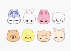 some cute little animal face stickers on a white background with the same color as it appears