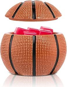 an orange and black basket with two red cups in the center, on a white background