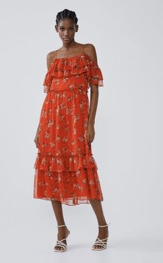 Zara Ruffled Floral Dress Zara Ruffled Sundress, Zara Ruffle Sundress, Zara Sundress With Ruffles, Sleeveless Ruffled Maxi Dress For Fall, Zara Casual Midi Dress With Ruffles, Casual Zara Midi Dress With Ruffles, Dressy Midi Dress With Ruffles For Day Out, Zara Flowy Ruffled Midi Dress, Zara Ruffled Maxi Dress For Spring