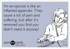 an ex - spouse is like an inflameed appendix they cause a lot of pain and suffering but after it's removed you find you