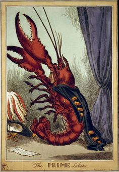 an illustration of a lobster dressed in black and red, with the caption'the prime leader '