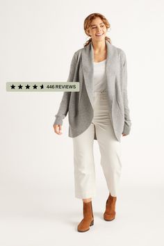 Another take on our classic cashmere cardigan. Featuring a shawl-collar and ribbed trim, this open cardigan is made from 100% Grade A Mongolian cashmere.  | Quince | Women's Mongolian Cashmere Open Cardigan Sweater in Heather Grey, Size Large Versatile Cashmere Cardigan For Layering, Winter Cashmere Cardigan With Shawl Collar, Versatile Cashmere Cardigan For Winter, Versatile Everyday Cashmere Outerwear, Classic Cashmere Sweater Coat With Shawl Collar, Everyday Cashmere Outerwear In Solid Color, Everyday Solid Cashmere Outerwear, Everyday Solid Color Cashmere Outerwear, Winter Cashmere Open Front Cardigan