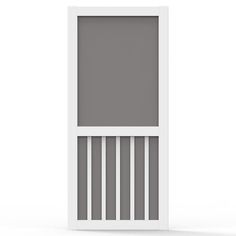 an empty white door with bars on the bottom and sides, against a white background