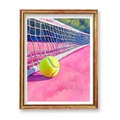 a painting of a tennis ball and net