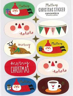 christmas stickers with santa claus, snowman and other holiday related items on them