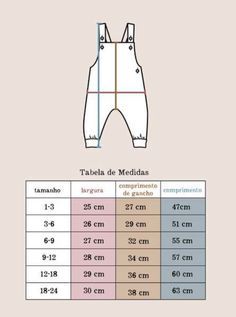 the size chart for children's overalls with measurements in spanish, english and french