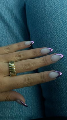 Silver Tip Nails, Acrylic Nails Chrome, Black And Purple Nails, Purple And Silver Nails, Purple Chrome Nails, Dark Purple Nails, Plum Nails, Purple Tips, Gel Toe Nails