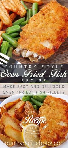 fish fillets are served with green beans and potatoes