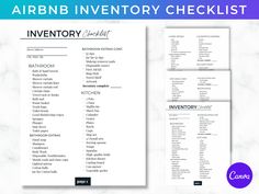 the printable inventory checklist is shown in three different colors and font, along with two