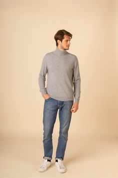 Men's Cashmere Basic Turtleneck Light Gray - Gobi Cashmere Turtle Neck Sweater, Comfort And Joy, L And Light, Knit Cuff, Turtleneck Sweater, Light Gray, Wardrobe Staples, Neck Sweater, Rib Knit