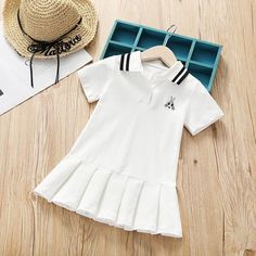 Solid Pleated Dress for Toddler Girl Wholesale children's clothing - PrettyKid Casual Summer School Dresses, White Summer Dress For School, White Cotton School Dress, White Cotton Dresses For School, Casual White Dress For School, Cute White Dresses For School, Cute White School Dresses, Dress For Toddler Girl, Short Shirt Dress