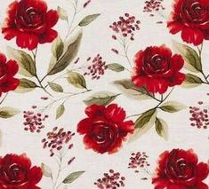 red flowers and leaves on white background